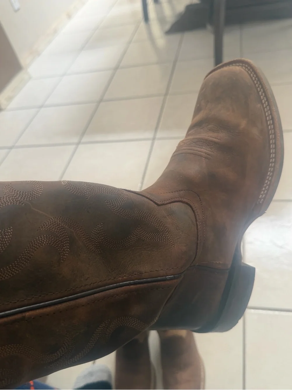 Old West Brown Leather Square-Toe Western Boots